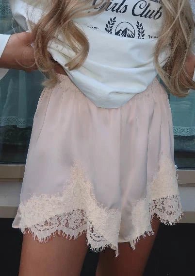 SOKYND Danica Satin Silk Lace Shorts BottomsTO1772777205922727384Pink white laceS
