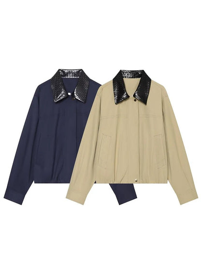 SOKYND Daniela Contrast Collar Bomber Jacket JacketSOKYND-140183-NAV-XS-96375NavyXS