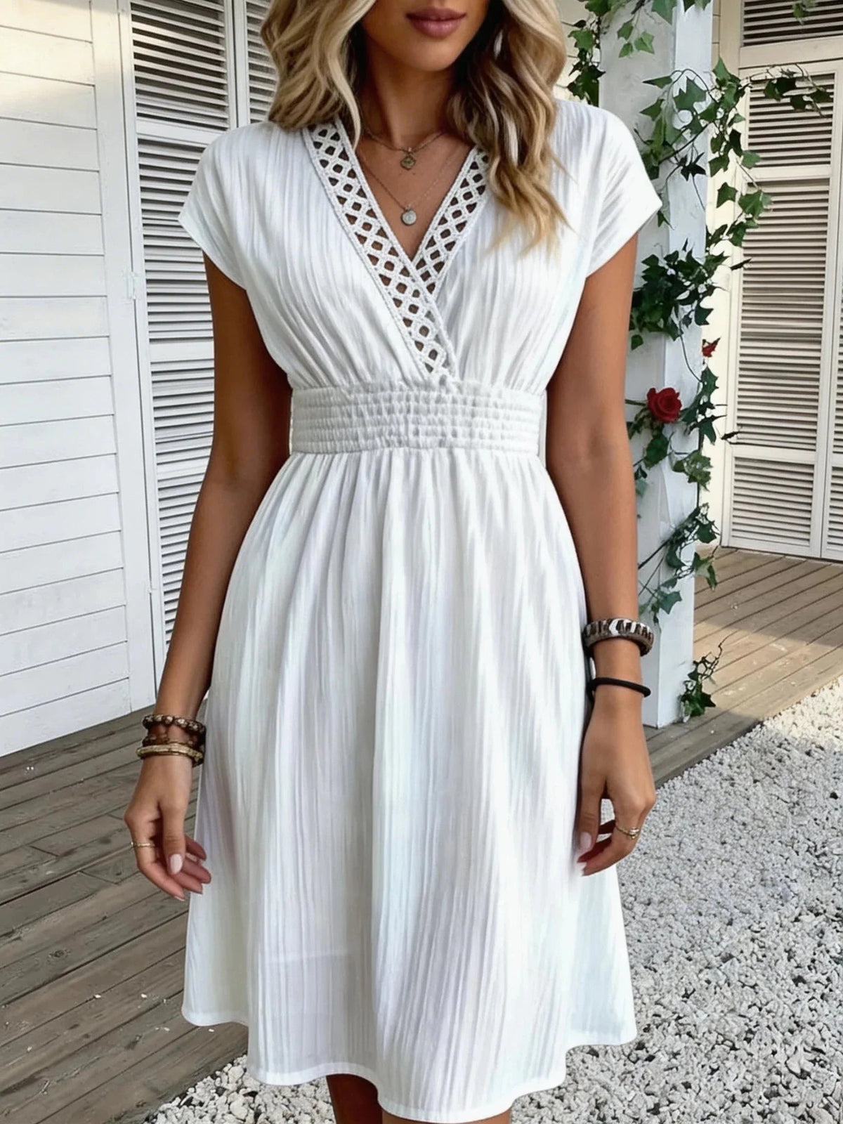 SOKYND Daniela French Lace V - Neck Fitted Dress Dress2XL