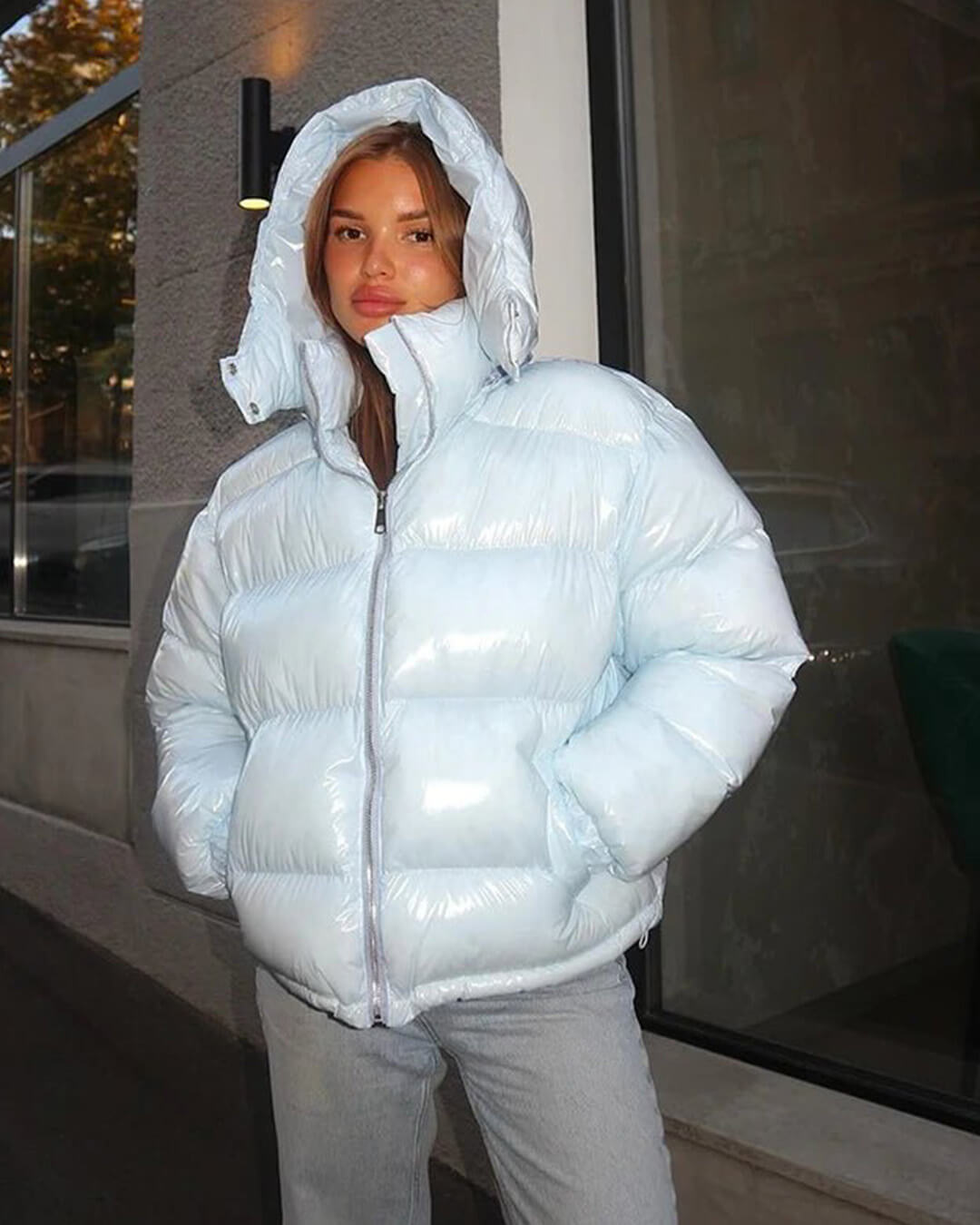 SOKYND Davina Hooded Puffer Jacket in Blue