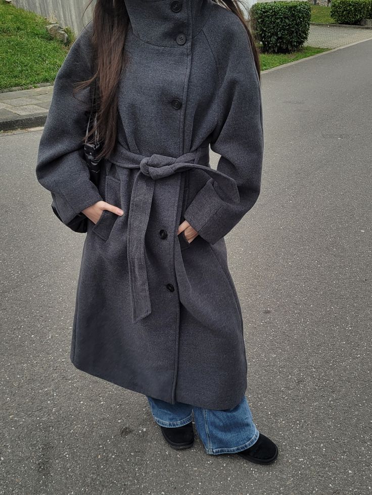 SOKYND Dolly Long Belted High Collar Coat Coats & Jacketshm1767625273837054983GreyS