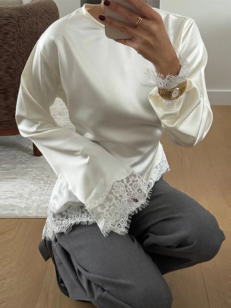 SOKYND Elara Asymmetrical Long Sleeve Lace Hem Top Tops1005011565176581-;RQ1772479400689700649WhiteS