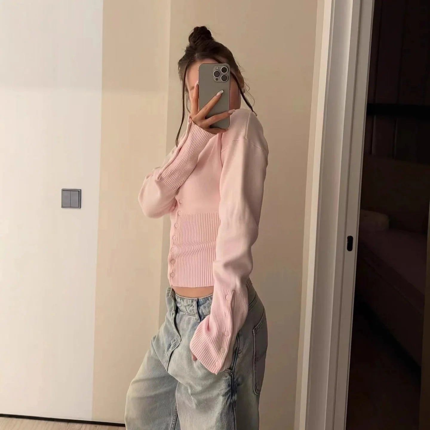 SOKYND Elena Buttoned Slim Cardigan CardiganPinkL