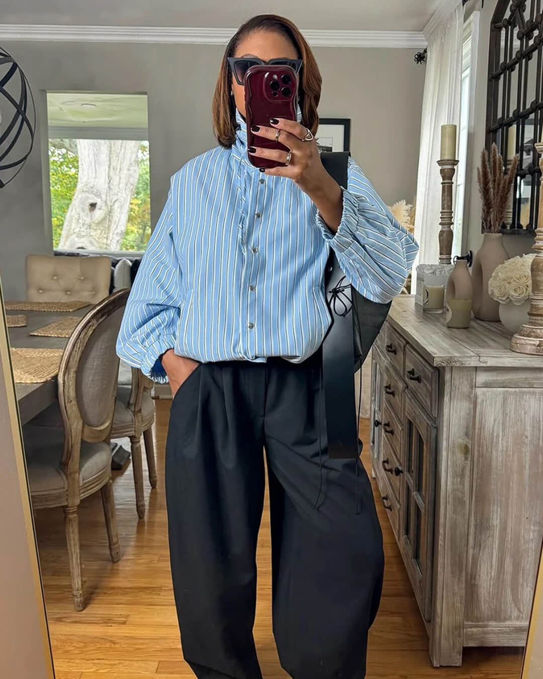 SOKYND Ella Stripe High Neck Shirt BlouseSOKYND-512535-BLU-L-66007BlueL