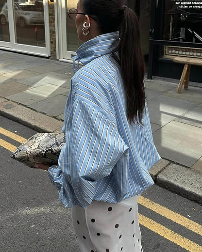 SOKYND Ella Stripe High Neck Shirt BlouseSOKYND-512535-BLU-M-33239BlueM