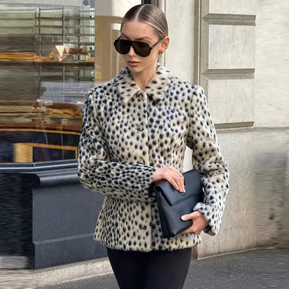 SOKYND Ellen Leopard Printed Faux Fur Jacket CoatLeopardXS