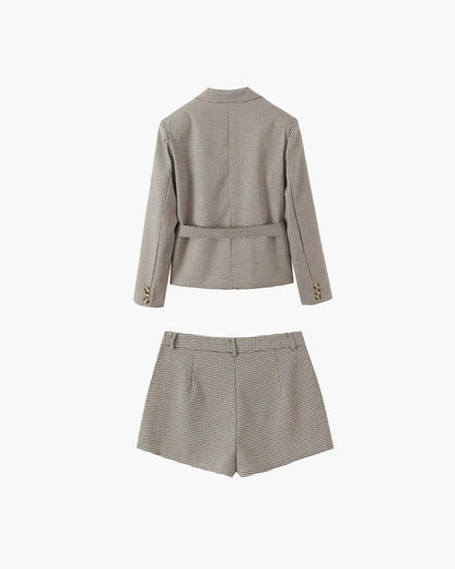 SOKYND Elma Houndstooth Belted Shorts Suit Matching SetsQk1774219786663122219L