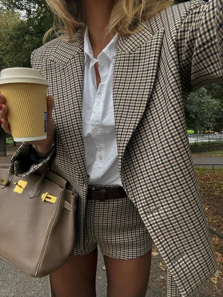 SOKYND Elma Houndstooth Belted Shorts Suit Matching SetsQk1774219786663122219L