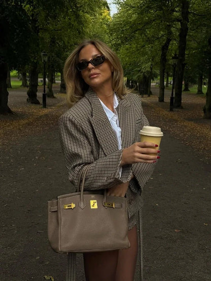 SOKYND Elma Houndstooth Belted Shorts Suit Matching SetsQk1774219786663122219L