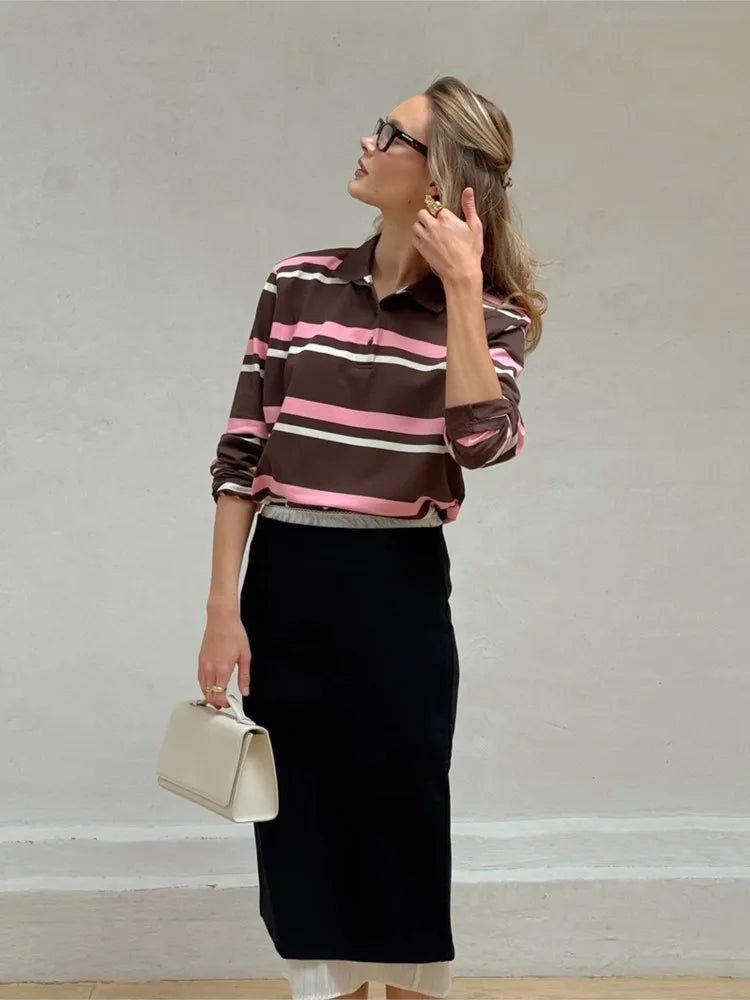 SOKYND Emily Striped Polo Long Sleeve TopSOKYND-200663-STR-S-86295StripedS