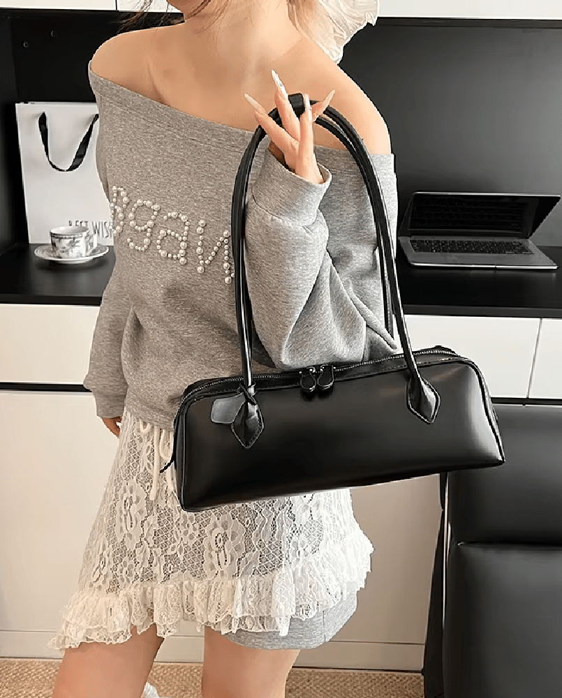 SOKYND Emily Vintage Leather Baguette Bag BagSOKYND-838871-BLA-OS-04183Black