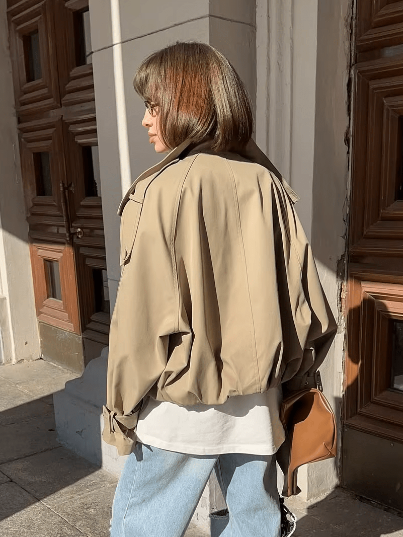 SOKYND Erica High Funnel Neck Cropped Trench Jacket JacketSOKYND-051223-BEI-L-75831BeigeL