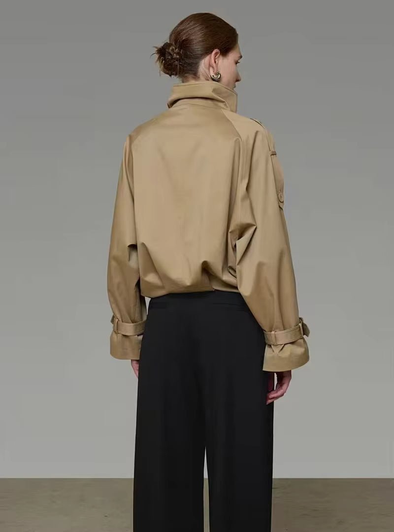 SOKYND Erica High Funnel Neck Cropped Trench Jacket JacketSOKYND-051223-BEI-L-75831BeigeL