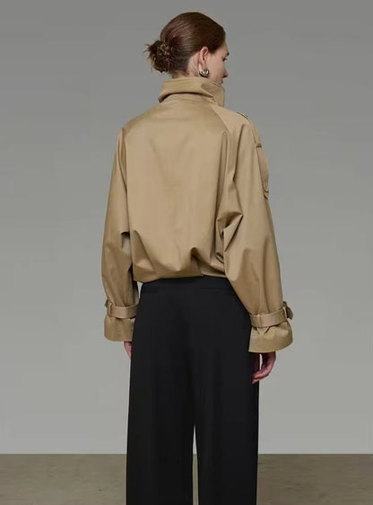 SOKYND Erica High Funnel Neck Cropped Trench Jacket JacketSOKYND-051223-BEI-L-75831BeigeL