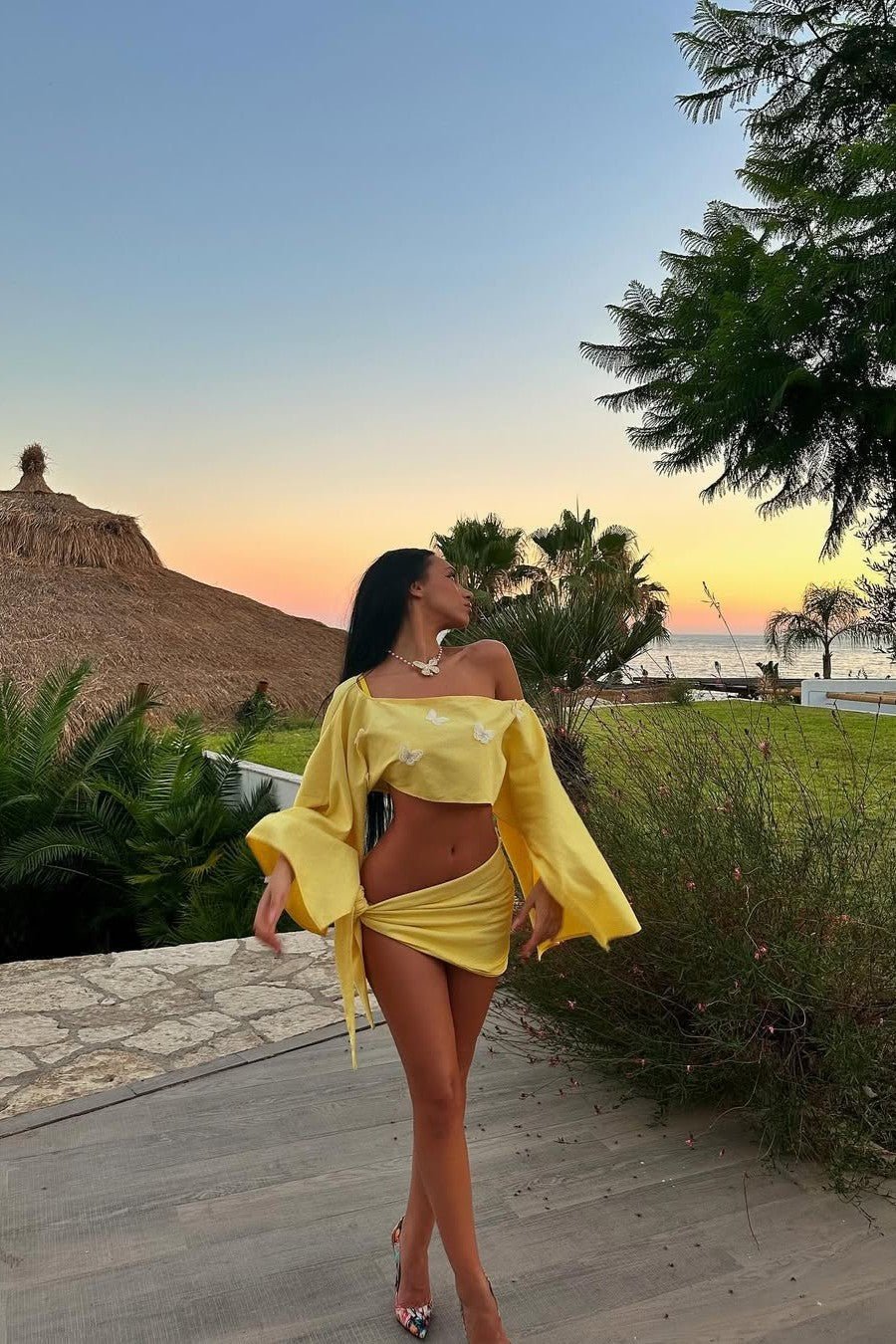 SOKYND Esmeralda Off - Shoulder Draped Two - Piece Set Matching SetsUy1772580086487672633YellowL