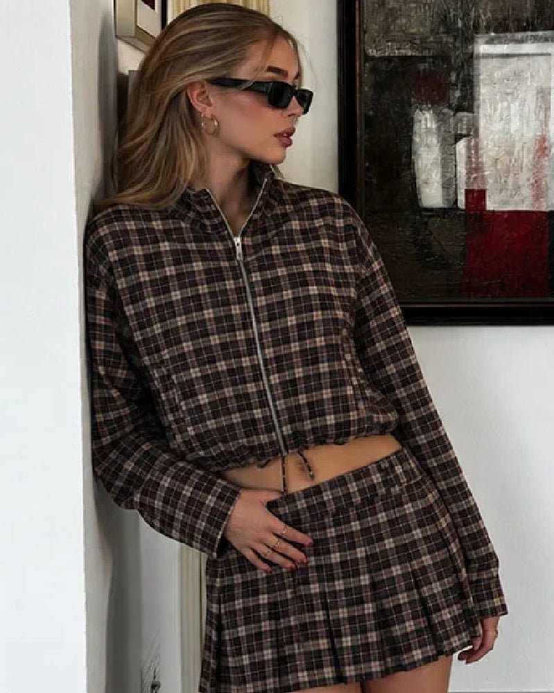 SOKYND Eva High Collar Checked Zip Jacket JacketSOKYND-180887-L-OS-08663L