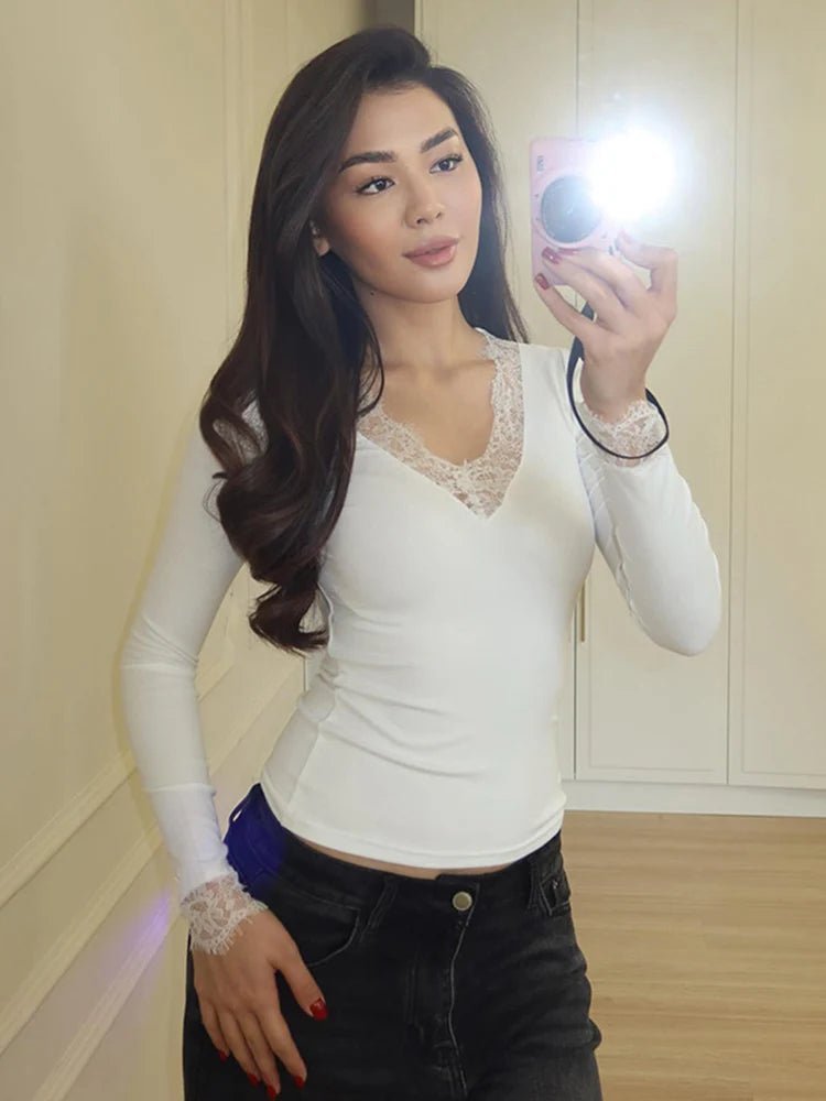 SOKYND Evelyn Lace V-Neck Casual Top TopSOKYND-482135-WHI-S-83063WhiteS