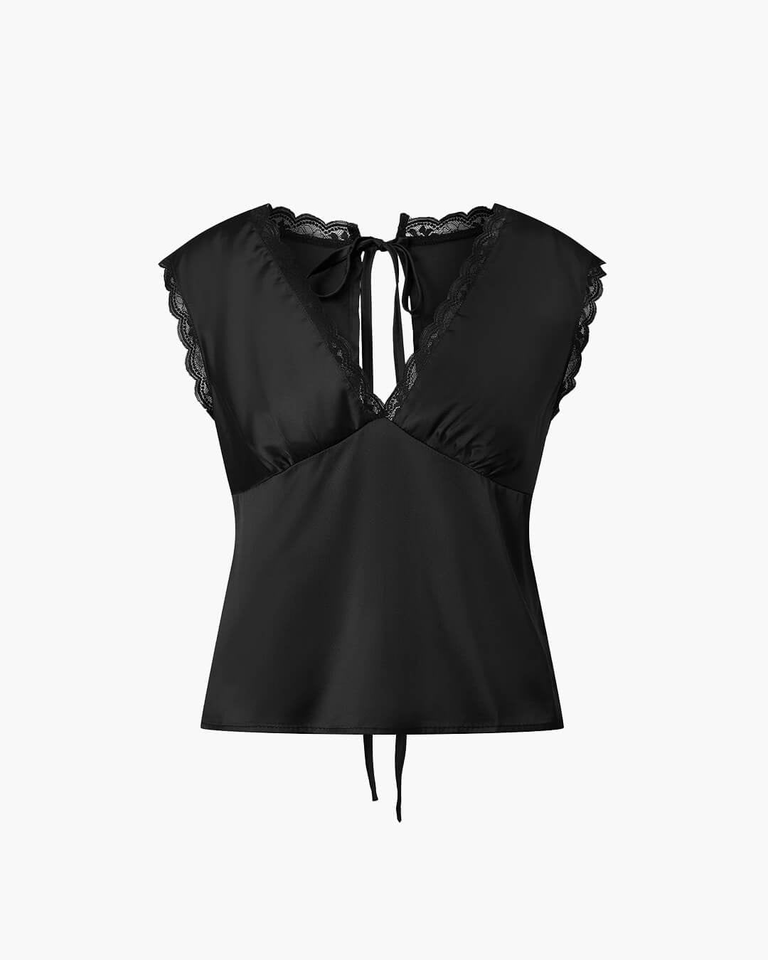 SOKYND Francine Deep Neck Satin Top TopsRp1772777205907554568BlackXL