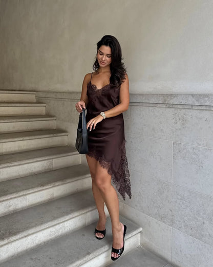 SOKYND Gemma Asymmetric Satin Lace Midi Dress DressSOKYND-663959-BRO-XS-50423BrownXS