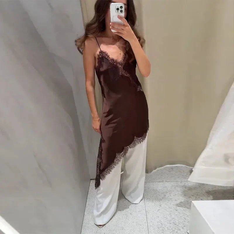 SOKYND Gemma Asymmetric Satin Lace Midi Dress DressSOKYND-663959-BRO-XS-50423BrownXS