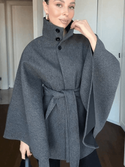 SOKYND Gina Belted Cape Jacket JacketSOKYND-543319-GRE-S-62551GreyS