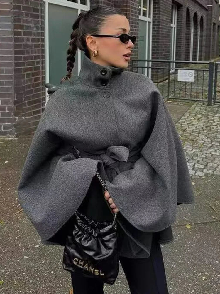 SOKYND Gina Belted Cape Jacket JacketSOKYND-543319-GRE-XS-29783GreyXS