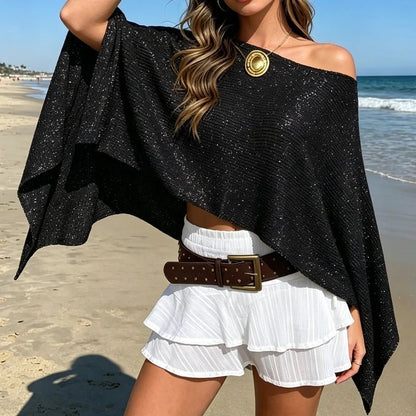 SOKYND Gisele Shimmer Off-Shoulder Cape CapeSOKYND-755991-BLA-OS-40951Black