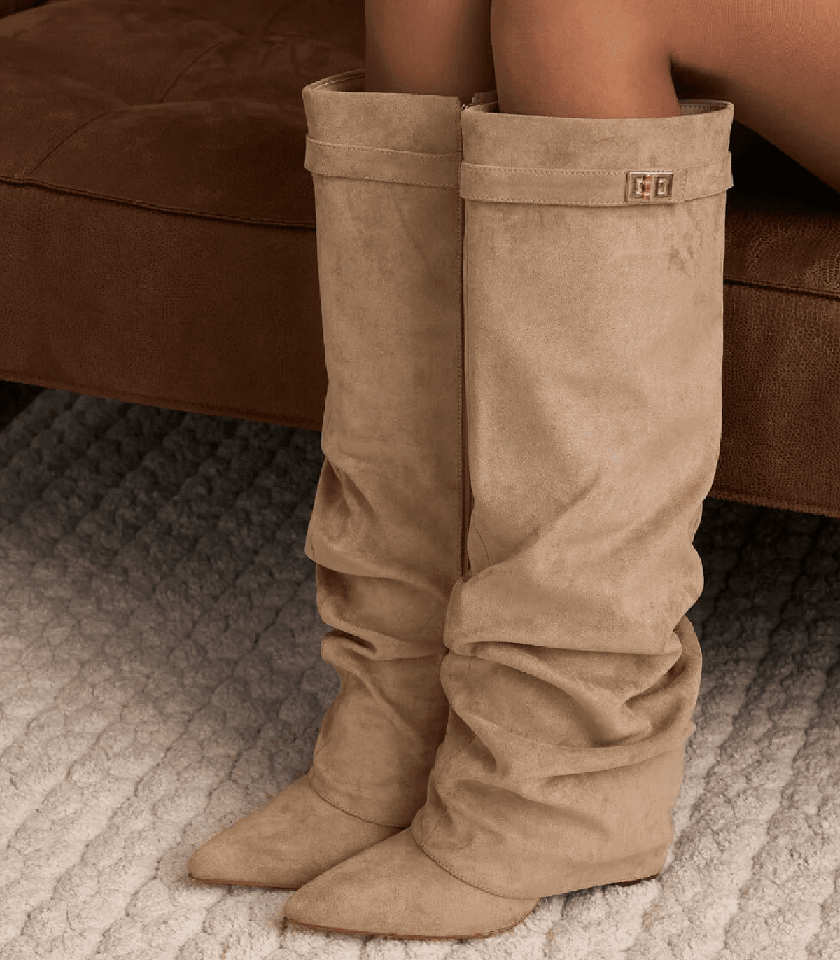 SOKYND Gloria Slouchy Faux Suede Knee High Boots BootsSOKYND-752535-BRO-34-17175Brown34
