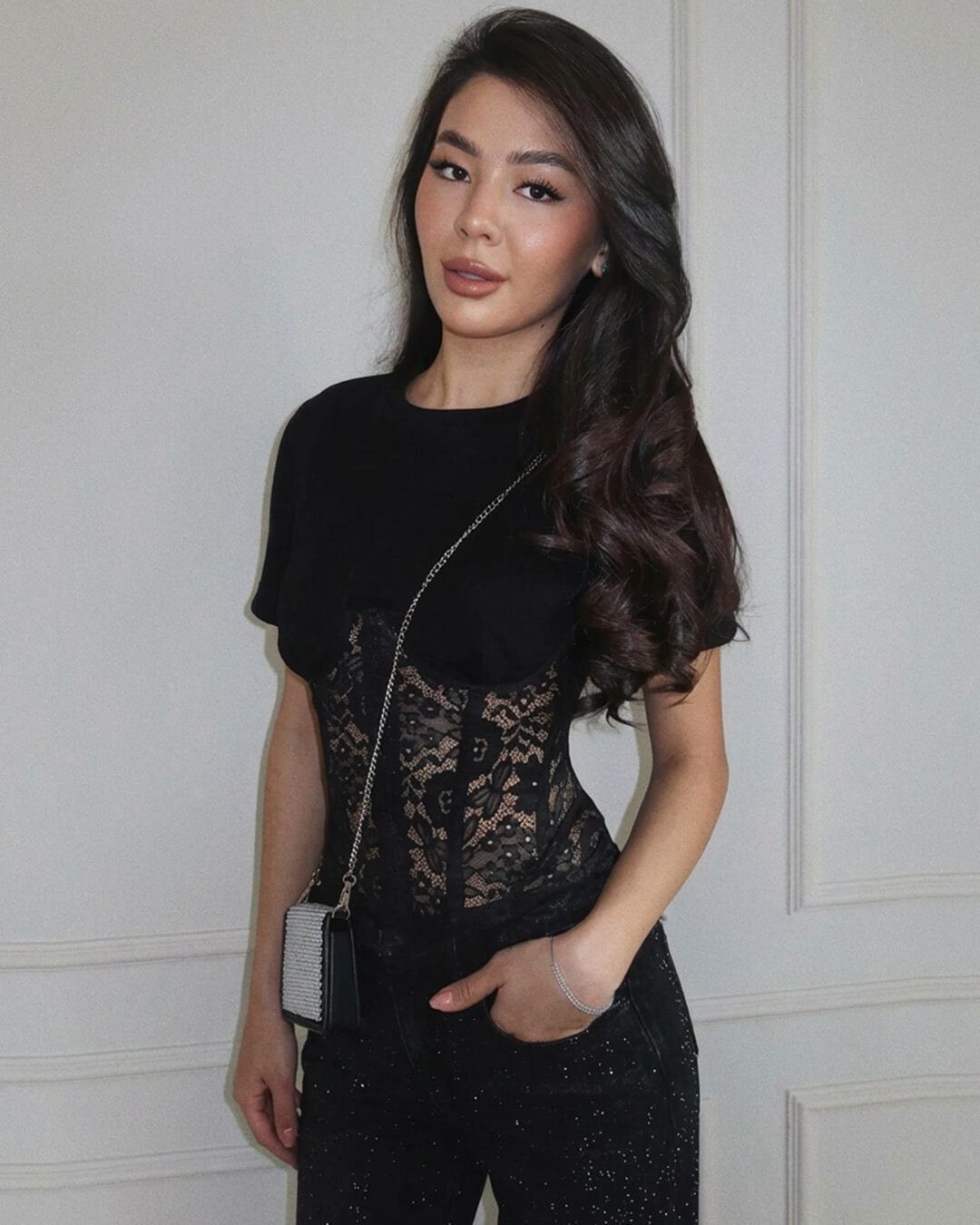 SOKYND Hailee Lace Corset Top in Black