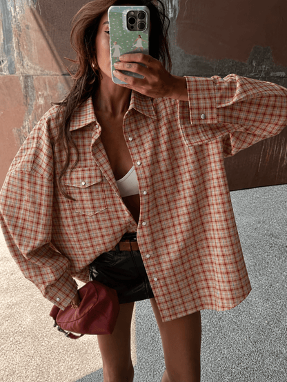 SOKYND Helen Oversized Plaid Shirt Blouse BlouseSOKYND-892823-ORA-M-54839OrangeM