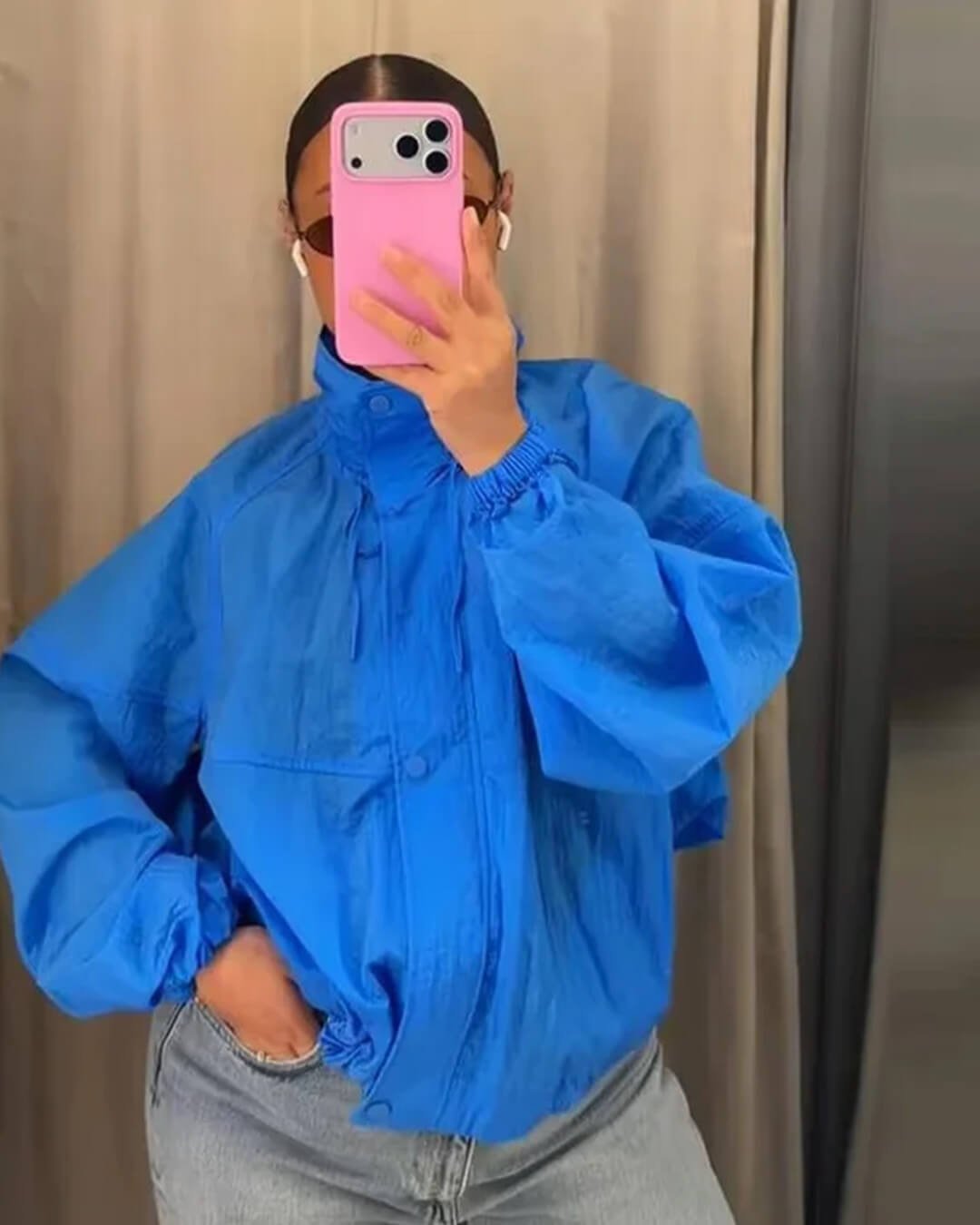 SOKYND Helen Stand Collar Windbreaker Jacket JacketSOKYND-318295-BLU-XS-41463BlueXS