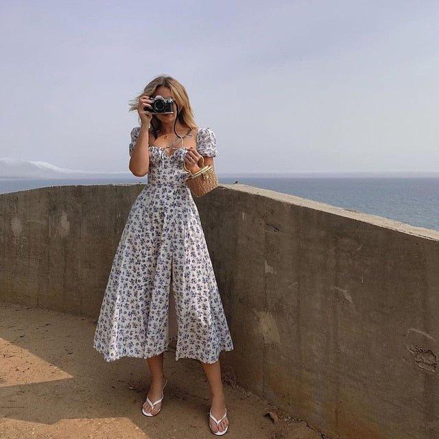 SOKYND Helena Puff Sleeve Floral Midi Dress DressSOKYND-552919-BLU-S-04311BlueS