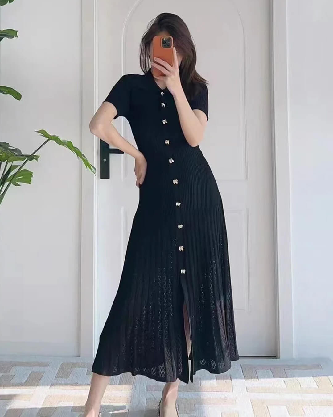 SOKYND Iris Turn - Down Collar Knit Maxi Dress DressBlack