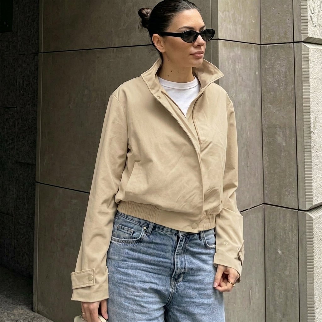 SOKYND Isabel Cropped Bomber Jacket JacketSOKYND-921623-BEI-M-98455BeigeM