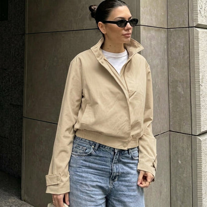 SOKYND Isabel Cropped Bomber Jacket JacketSOKYND-921623-BEI-M-98455BeigeM