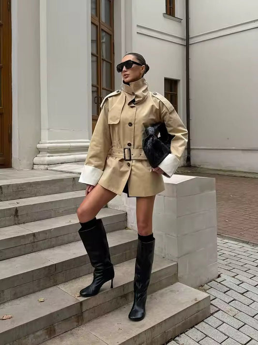 SOKYND Jasmin Contrast Cuffs Belted Trench CoatSOKYND-406487-BEI-M-01271BeigeM