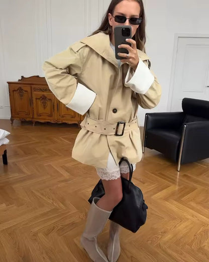 SOKYND Jasmin Contrast Cuffs Belted Trench CoatSOKYND-406487-BEI-M-01271BeigeM