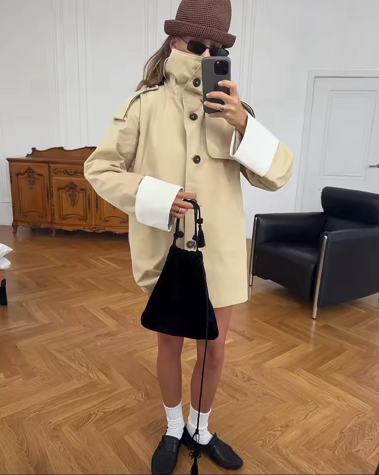 SOKYND Jasmin Contrast Cuffs Belted Trench CoatSOKYND-406487-BEI-M-01271BeigeM
