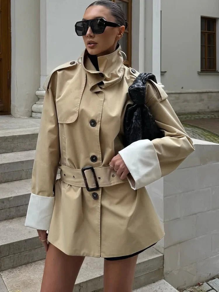 SOKYND Jasmin Contrast Cuffs Belted Trench CoatSOKYND-406487-BEI-S-68503BeigeS