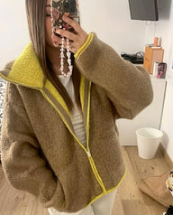 Cardigan em Malha com Fecho de Correr e Debrum Contrastante Jessica