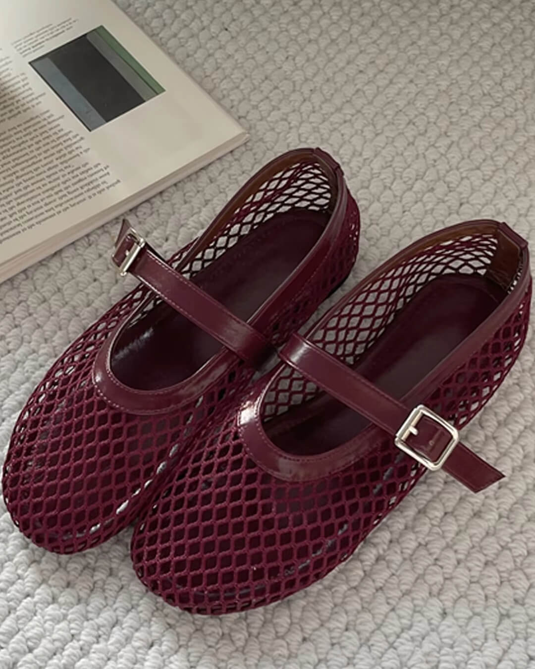 SOKYND Jessica Mesh Ballet Flats ShoesBurgundy36