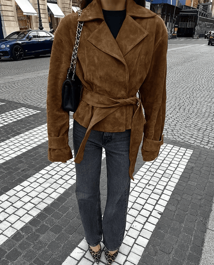 SOKYND Joanna Faux Suede Belted Wrap Jacket JacketSOKYND-270231-BRO-S-57687BrownS
