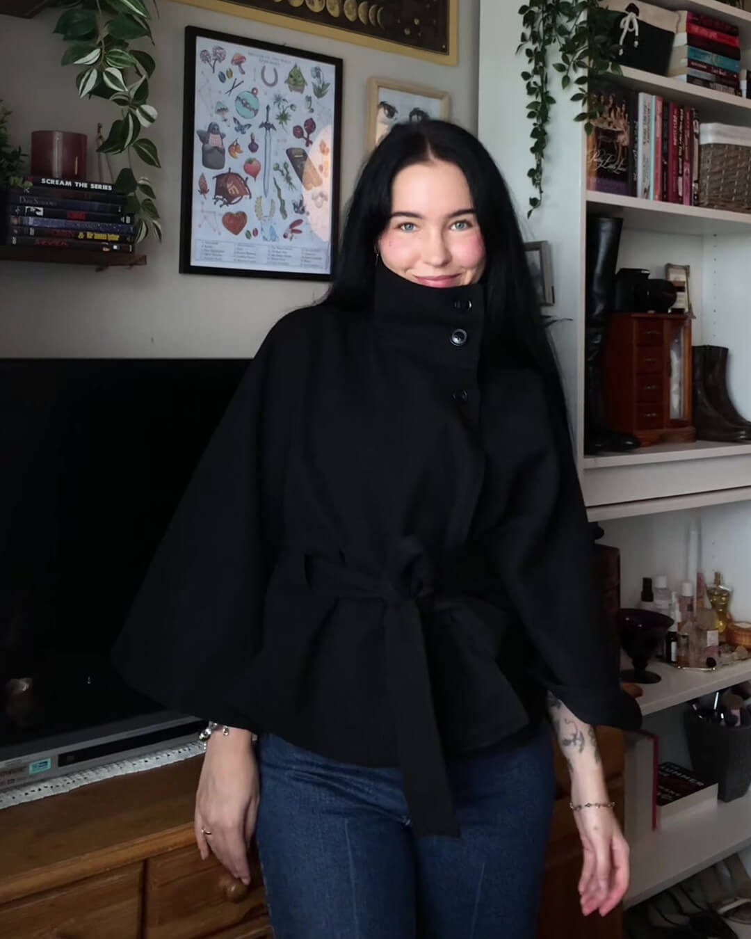 SOKYND Jocelyn Elegant High - Neck Belted Cape Jacket Coats & JacketsgP1767625273839541278BlackL