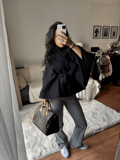 SOKYND Jocelyn Elegant High - Neck Belted Cape Jacket Coats & JacketsFn1767625273839643506BlackXL