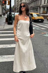 Vestido comprido solto Julia em linho-algodão