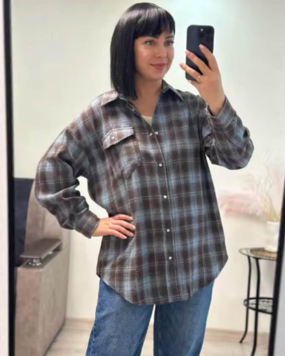SOKYND Karen Oversized Plaid Shirt BlouseSOKYND-709143-GRA-O-62615Gray BlueOne Size