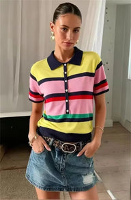 Katie Top Polo em Malha Colorblock