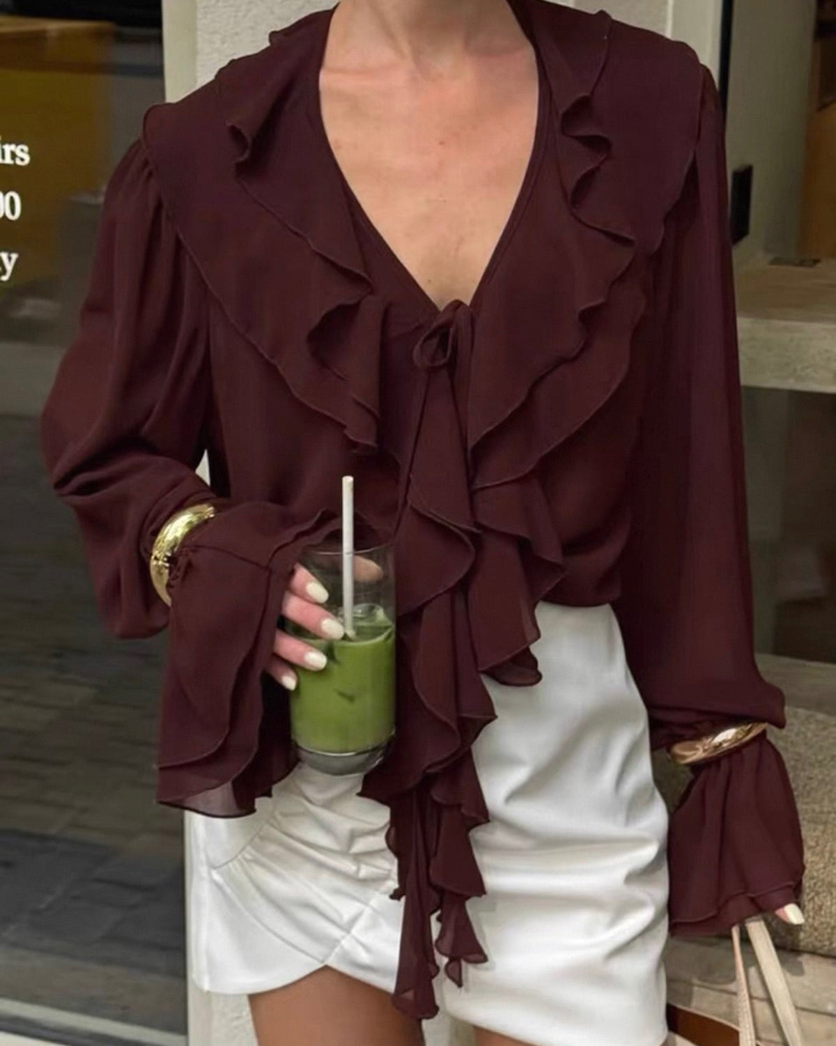 SOKYND Kelly Tie Neck Ruffled Blouse BlouseSOKYND-287383-BUR-S-97623BurgundyS