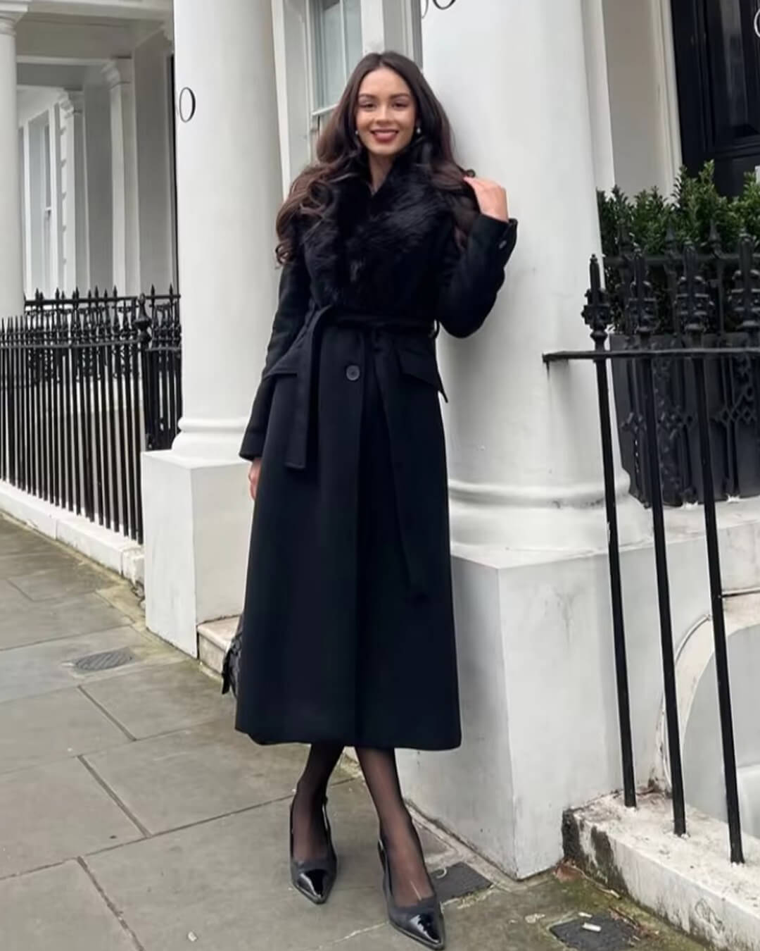 SOKYND Kirsty Faux Fur Collar Maxi Coat Coats & JacketsKp1767625273835405987BlackXS