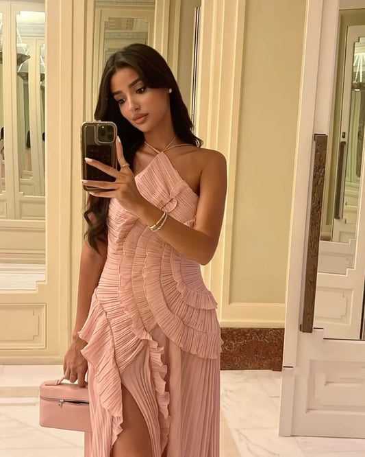 SOKYND Kris Halter Strap Ruffled Tule Dress DresseszY1772777205896116975PinkXS